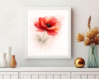Vibrant Watercolor Poppy Flower Art - Beautiful Floral Wall Decor for Instant Download and Printable Purposes