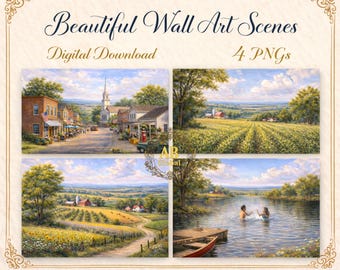 Serene Country Splendor country living, embrace the Good Life with playful children, nature, and rural charm in This Four Piece Wall Art Set