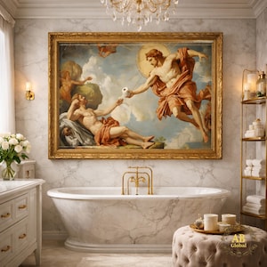 Divine Connection A Humorous Take on Creation in the Bathroom - Quirky Renaissance Art for Your Restroom!