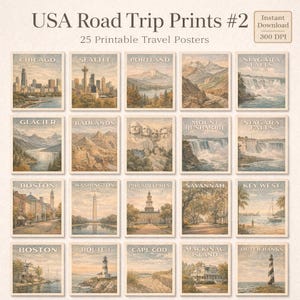 USA Road Trip Prints Bundle 2 | Printable Travel Posters | Vintage USA Wall Art | Cities & Landmarks Set | Instant Download