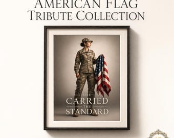 Women Veteran American Flag Wall Art, Patriotic Military Woman Prints, USA Flag Decor Bundle, Veteran Gift for Her, 20 PNG Digital Download