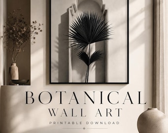 Noir Palm Arch Wall Art Printable, Black White Botanical Print, Art Deco Neutral Decor, Minimalist Gallery Wall Art, Digital Download