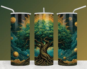 Cosmic Tree of Life Sublimation Design for Peace and Balance - 20 oz Tumbler Wrap for Meditation and Zen Creation