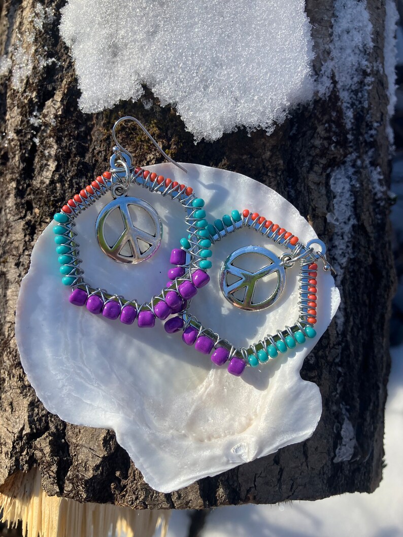 Beaded Peace Sign Earrings - Etsy