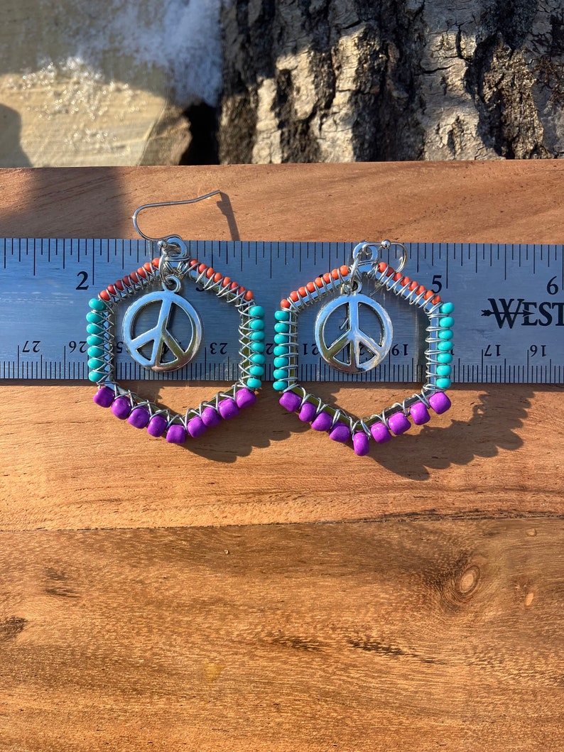 Beaded Peace Sign Earrings - Etsy