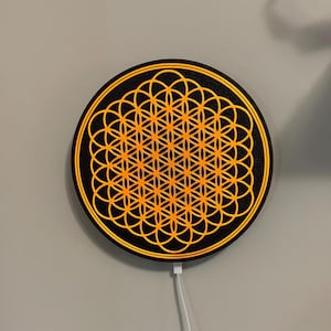 Caja de luz sempiterna Bring Me The Horizon — Letrero con el logo de la Flor de la Vida — Decoración de una banda de metalcore — Regalo para un fan del rock alternativo — Caja de luz LED USB