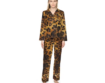 Leopard Satin Pajamas, Leopard Skin Pajamas, Leopard Pajamas, Animal Print Pajamas, Leopard Skin Satin Pajamas, Leopard Pajama Set, Pajamas,