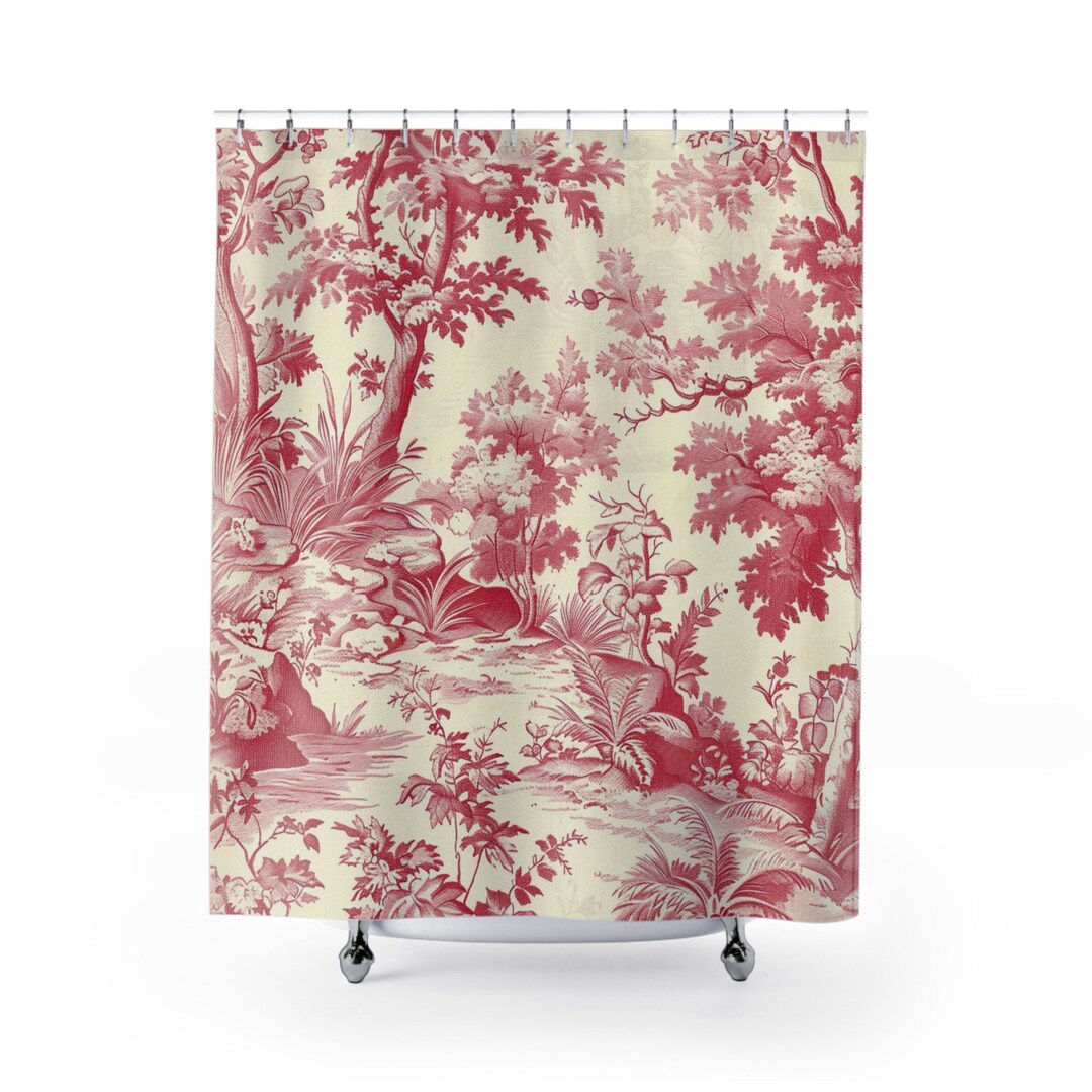 Red Toile Shower Curtain, Toile Shower Curtain, Red Shower Curtain, French Shower Curtain ...