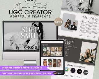 Elegante Schwarz-Weiß UGC Portfolio Vorlage Canva: Minimalist Media Kit (Digitaler Download)