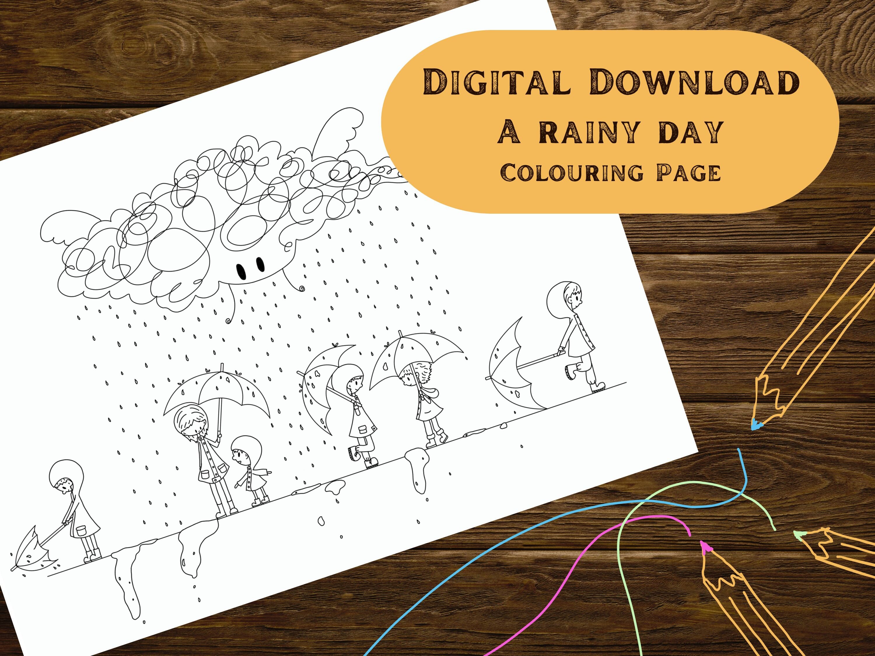 Printable PDF Digital Download A Rainy Day Colouring Page, for Children ...