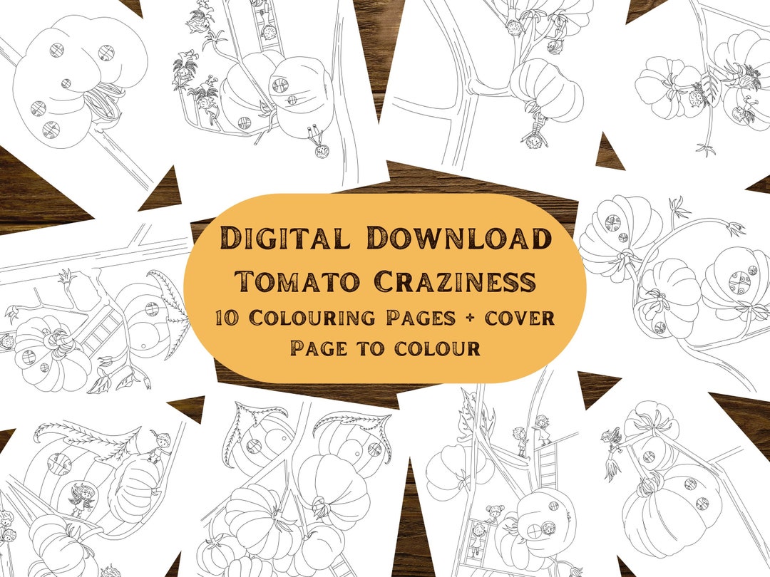 10 Printable PDF Digital Download Tomato Craziness Colouring Pages ...