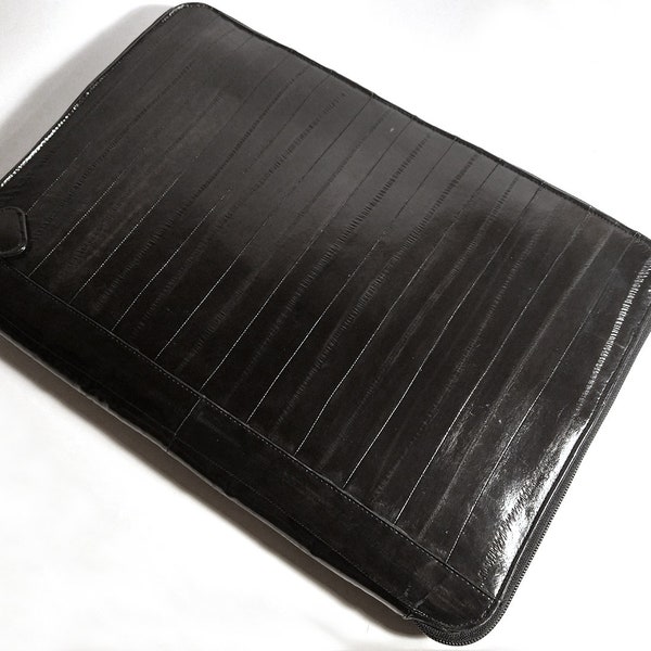 Yoder Leather Co., Vintage Black Eel Skin Art Portfolio, Laptop Case, Natural Eel Skin, Exotic Skin Unique Padfolio, Made in the USA, 1980s