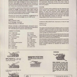 May include: Crochet pattern instructions for making an ALF doll. The pattern includes abbreviations, stitch diagrams, and instructions for single crochet, double crochet, and loop stitch.