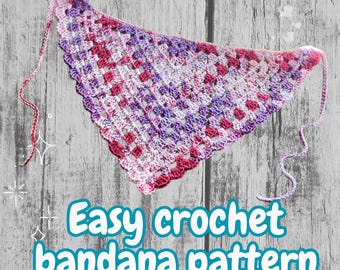 Easy to crochet bandana / head scarf pattern - beginner friendly - digital download - pattern only
