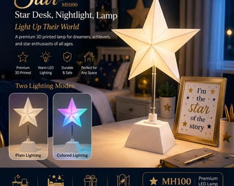 Lampa w kształcie gwiazdy drukowana w 3D – nowoczesna lampka nocna LED, dekoracja pokoju dziecięcego (MH100)