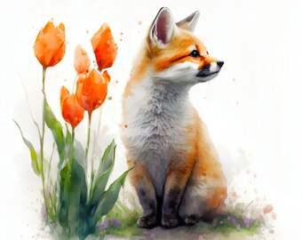 Cotton - Fox and flower panels inspired by watercolor cushion format