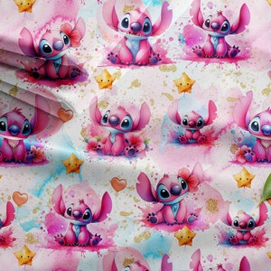 Tessuti con personaggi anime carini ispirati in cotone rosa, jersey, poliestere o french terry al metro Oeko-Tex