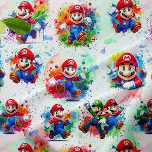 Mario 2 inspirierte Charakterstoffe aus Baumwolle, Jersey, Polyester oder French Terry 1 Meterware Öko-Tex