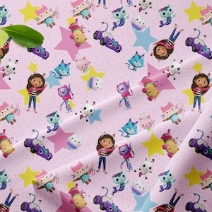 Tessuti colorati ispirati ai personaggi degli anime Gabby in cotone, jersey, poliestere o french terry 3 al metro Oeko-Tex