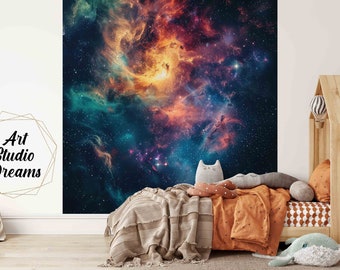 Papel pintado de pared no tejido, lavable y resistente Espacio, planeta y constelaciones 2