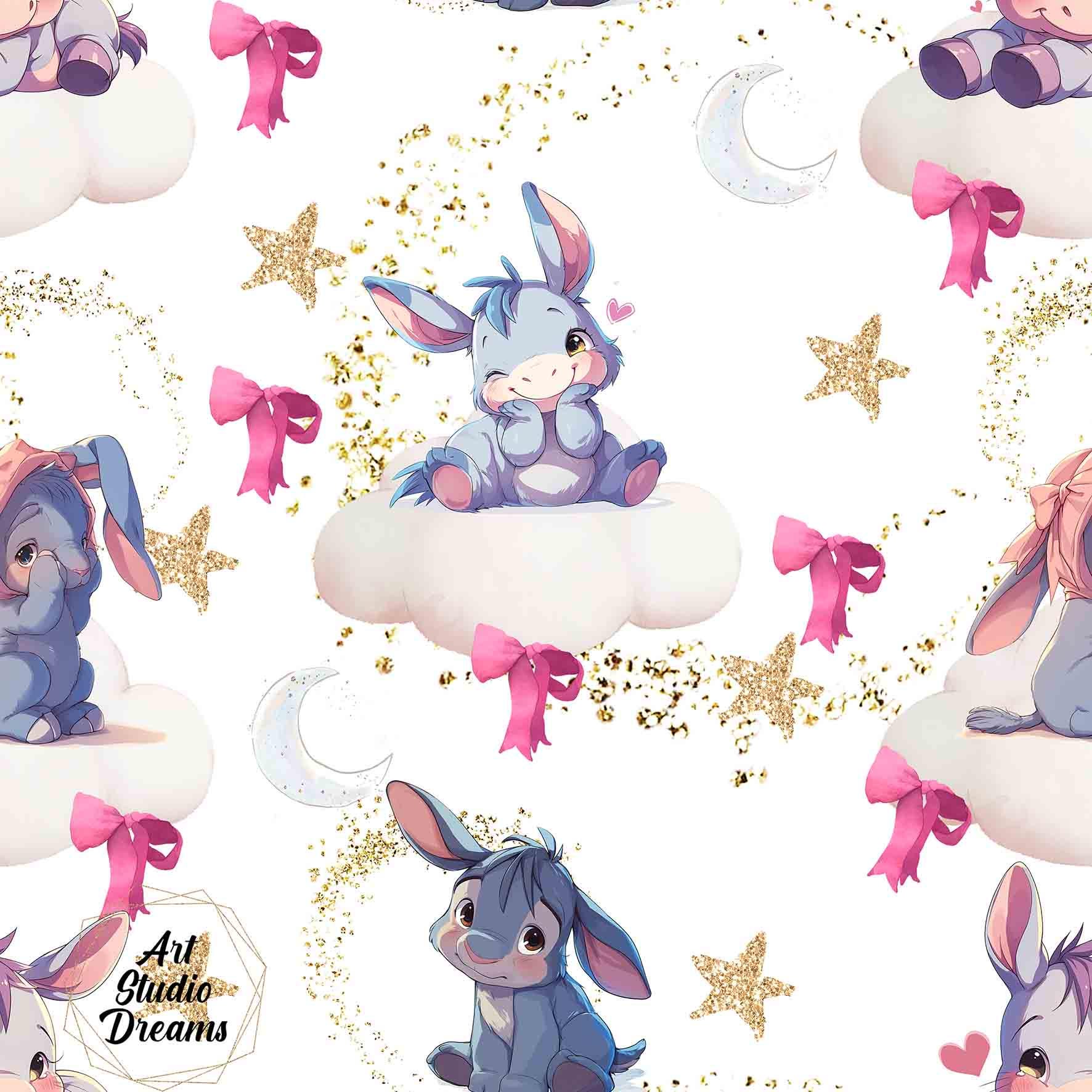 Seamless pattern, white cloud, inspired, donkey pattern, digital paper, digital, paper, seamless, watercolor, clipart, LICENSE FREE
