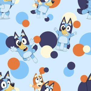 Tejidos con personajes inspirados en perros azules en algodón, jersey, poliéster o felpa francesa 1 por metro Oeko-Tex