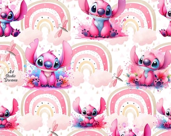 Seamless pattern, anime inspired pattern, rainbow, digital paper, digital, paper, seamless, watercolor, clipart,