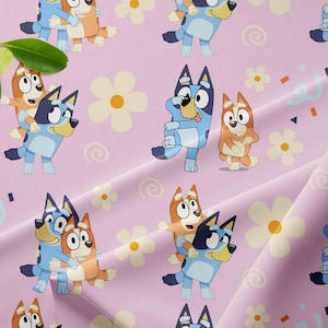 Tessuti con personaggi ispirati ai cani rosa in cotone, jersey, poliestere o french terry 1 al metro Oeko-Tex