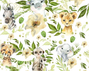 Savannah animals lion, seamless pattern, elephant pattern, digital paper, digital, paper, seamless, watercolor, green