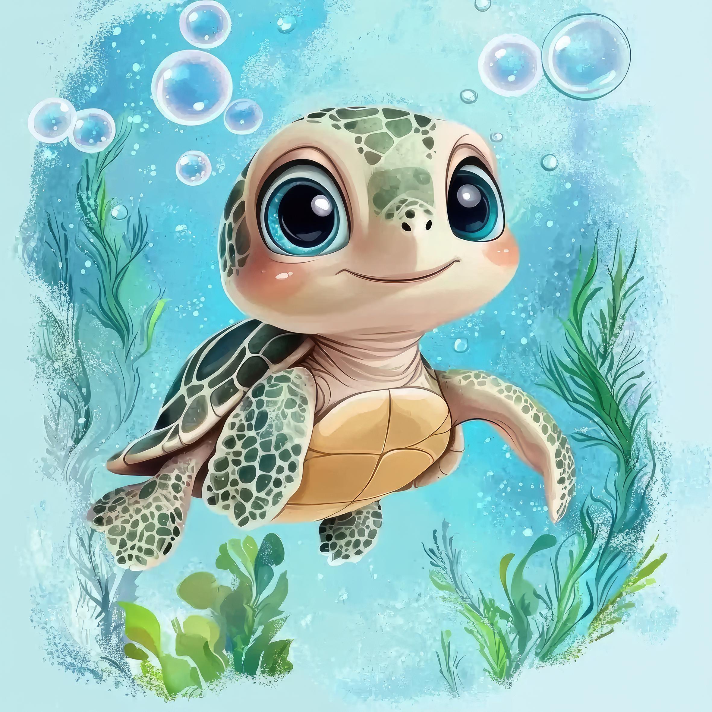 Cotton - Blue sea turtle square panel 3