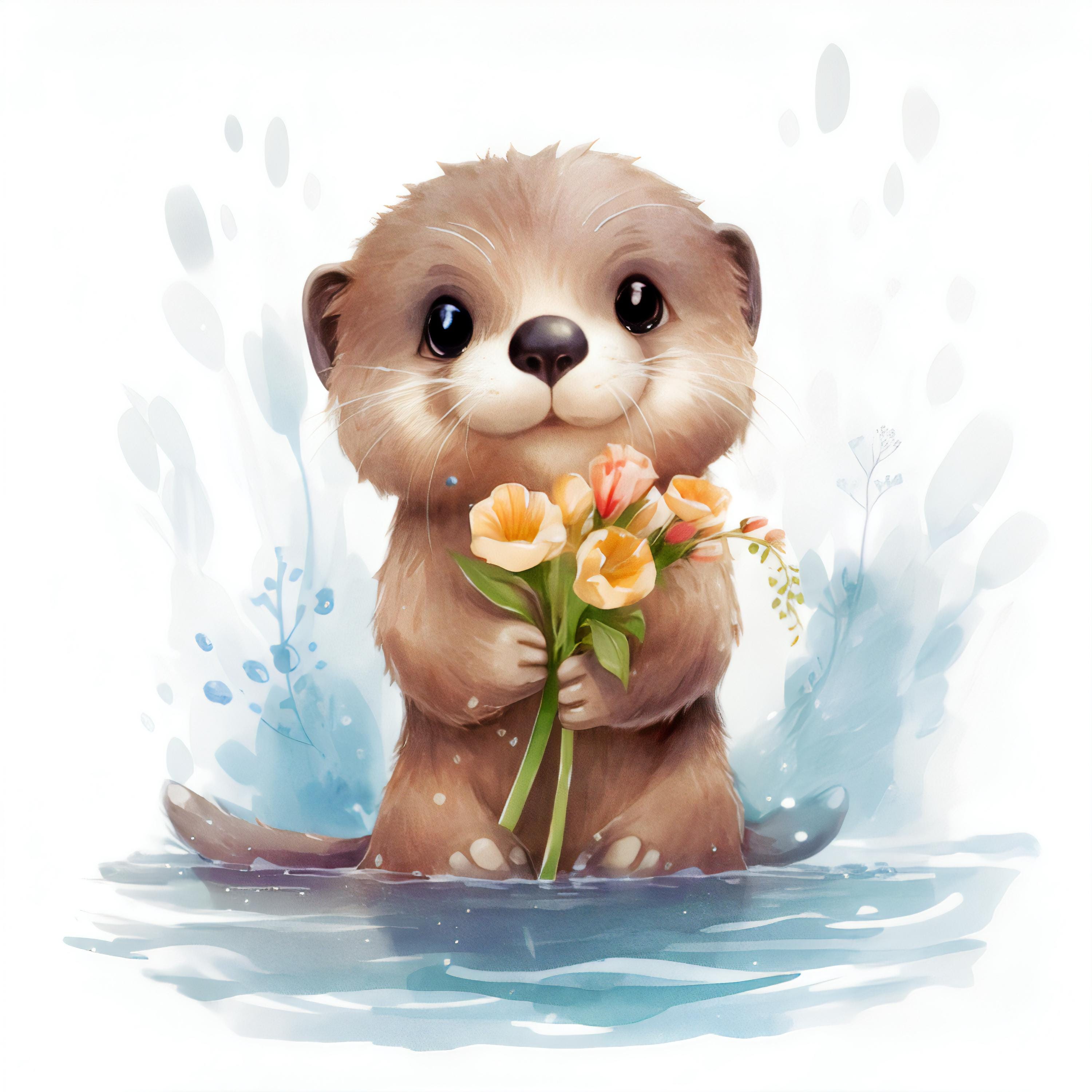Cotton - Small otter panels inspired by watercolor cushion format
