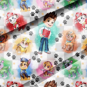 Paw Patrol dog-inspired character fabrics in cotton, jersey, polyester or French terry by the meter Oeko-Tex