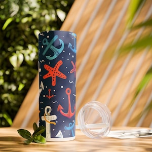 Nautical Skinny Tumbler | Beach Drinkware, Summer Gift, Travel Cup, Ocean Decor, Party Favor