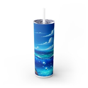 Ocean Vibes Skinny Tumbler, 20oz Seaside Travel Cup, Summer Drinkware, Beach Lovers Gift, Mermaid Theme Water Bottle