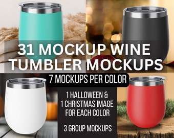 Schwarzer Chill Weinbecher Mockup Bundle - Weißer, isolierter Stemless Wein Mockups, Rotweinbecher Mockup, Türkis Weinbecher Mockup