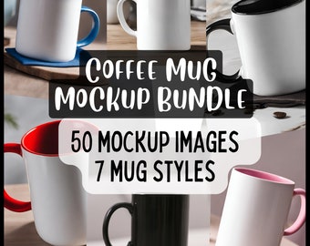 Coffee Mug Mockup Bundle including Black Mug Mockups, Accent Mugs, 15 oz mug Mockups, White Mug Mockup, Boho Style Mockups