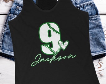 Personalized Green Baseball Racerback Tank, Baseball Shirt for Mom, Custom Baseball Shirt, Personalized Baseball shirt, Custom Name Tank Top