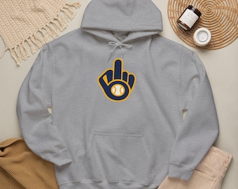 Middle Finger Baseball Emblem Hoodie | Milwaukee Baseball Fan Sportswear