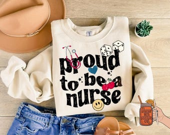Proud to be a nurse PNG digital download Retro png, retro vibes design, cherry design, grungy retro, groovy png, happiness pn
