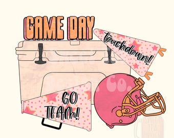 Retro Preppy Game Day Cooler PNG Pink Orange distressed star