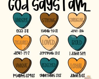 God says I am png digital download christain , vakentines png, candied hearts design, girly vakentines, Valentine’s Day, faith png  religous
