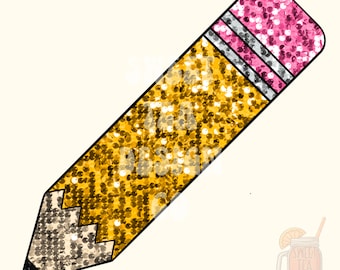 Faux Sequin Teachers Pencil - PNG - Back to school, Teacher life, Teachers pencil, School Supplies, faux sequin