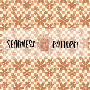 Retro Floral Checkered - SEAMLESS PATTERN - Summer floral, checkered, fabric pattern, png, seamless