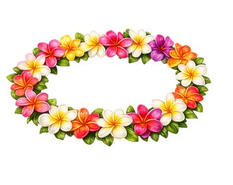 Bunte Hawaiianische Lei Clipart mit tropischen Blumen PNG SVG Digital Download