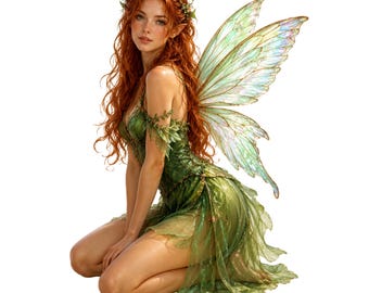 Red Haired Fairy PNG SVG, Iridescent Wings, Fantasy Woodland Crafts (Digital Download)