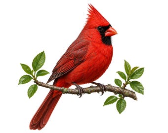 Red Cardinal Bird Perched on Branch Nature Clipart (PNG, 300 DPI)