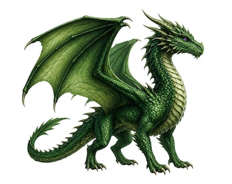 Grüner Drache, lila Augen, Fantasy Creature Art (PNG / SVG)