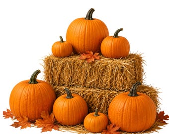 Rustic Pumpkins on Hay Bales Clipart with Transparent PNG and SVG Digital Download for Fall Sublimation Crafts and Decor