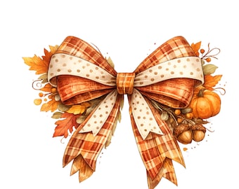 Watercolor Fall Bow Clipart for Autumn Crafts, Rustic Decor PNG SVG