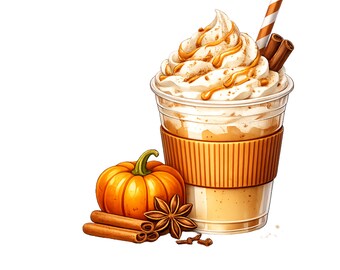 Watercolor Pumpkin Spice Latte Clipart for Fall Crafts Stickers and Sublimation
